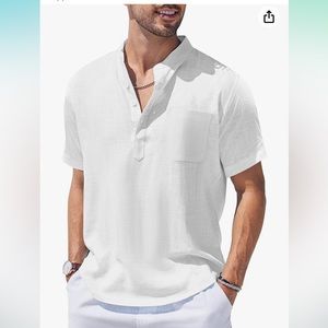COOFANDY Men's Cotton Henley Shirt Short Sleeve Shirts with Pocket, Medium, NWT